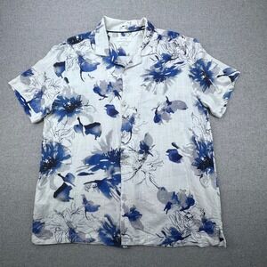 Porter &‎ Ash Shirt Mens L Floral Print Linen Rayon Short Sleeve Hawaiian Resort